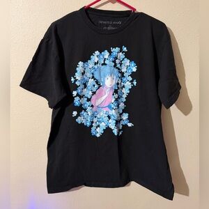 Spirited Away Chihiro Floral Graphic Tee - Black/Blue/Pink